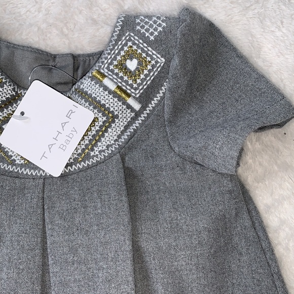 NWT Tahari Baby 3-6M Gray White & Gold Detail Dress - Picture 6 of 12